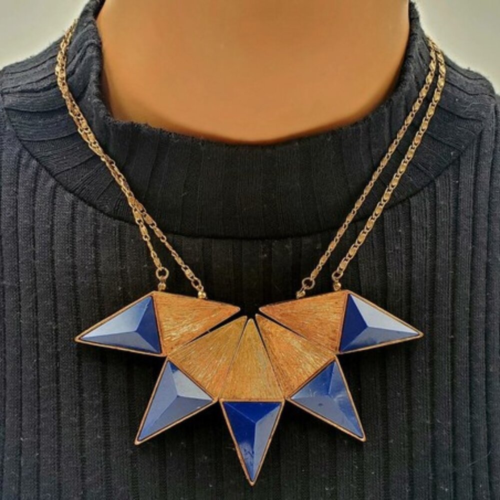 Royal Blue Gold Tone Statement Collar Necklace